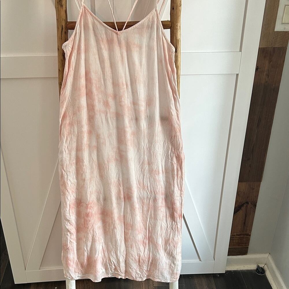 Aerie Pink & White Tie Dye Cami Dress Strappy Back Midi - Picture 2 of 5